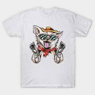 Funny Chihuahua Dog Wielding Guns T-Shirt